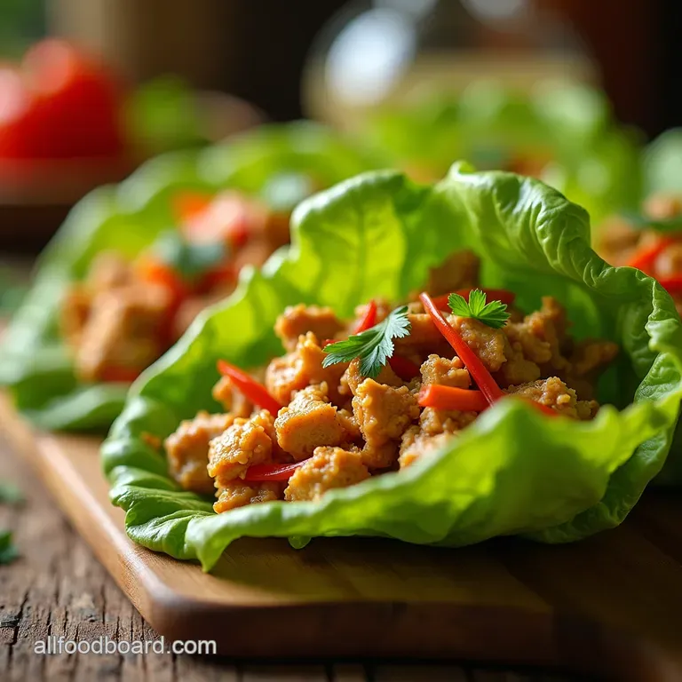 Lighter Than Air Thai Chicken Lettuce Wraps with Zesty Nuoc Cham Dressing presentation