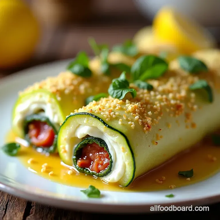 Zucchini Roll Ups with LemonRicotta and Toasted Pine Nuts